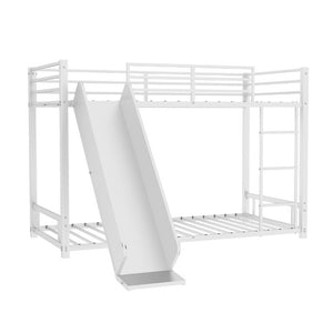 English Elm Sturdy Steel Twin Over Kids Bunk Bed with Built-In Slide and Dual Ladder Access White W1935P433733