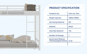 English Elm Sturdy Steel Twin Over Kids Bunk Bed with Built-In Slide and Dual Ladder Access White W1935P433733