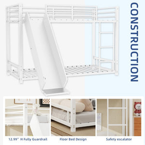 English Elm Sturdy Steel Twin Over Kids Bunk Bed with Built-In Slide and Dual Ladder Access White W1935P433733