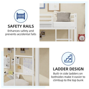 English Elm Sturdy Steel Twin Over Kids Bunk Bed with Built-In Slide and Dual Ladder Access White W1935P433733