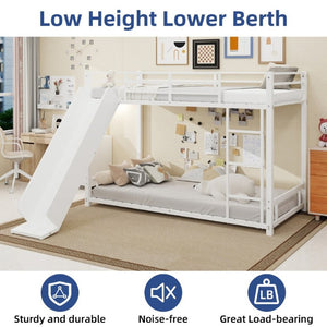 English Elm Sturdy Steel Twin Over Kids Bunk Bed with Built-In Slide and Dual Ladder Access White W1935P433733