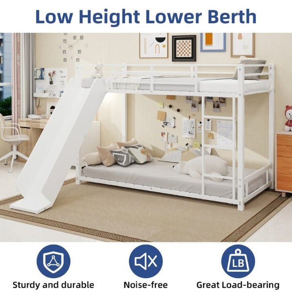 English Elm Sturdy Steel Twin Over Kids Bunk Bed with Built-In Slide and Dual Ladder Access White W1935P433733