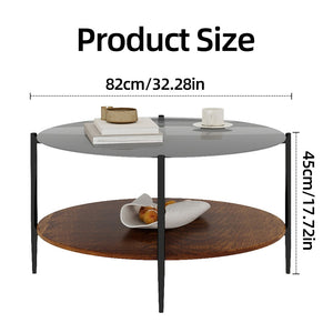 English Elm Modern Round Coffee Table Tempered Glass Top Walnut Shelf Sleek Living Room W1935P457157