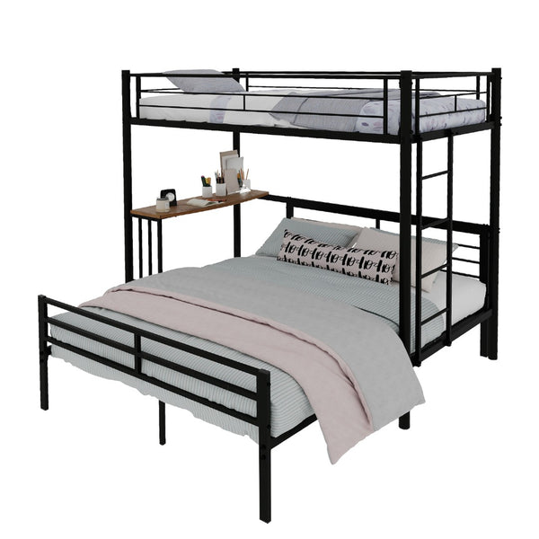 English Elm Heavy-Duty Metal Twin Over Full Bunk Bed with Integrated Desk and Ladder Black Frame W1935P463326