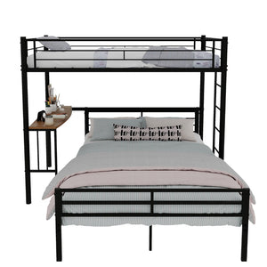 English Elm Heavy-Duty Metal Twin Over Full Bunk Bed with Integrated Desk and Ladder Black Frame W1935P463326