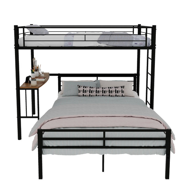 English Elm Heavy-Duty Metal Twin Over Full Bunk Bed with Integrated Desk and Ladder Black Frame W1935P463326
