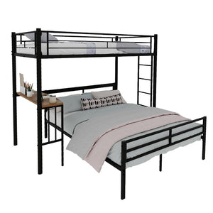 English Elm Heavy-Duty Metal Twin Over Full Bunk Bed with Integrated Desk and Ladder Black Frame W1935P463326