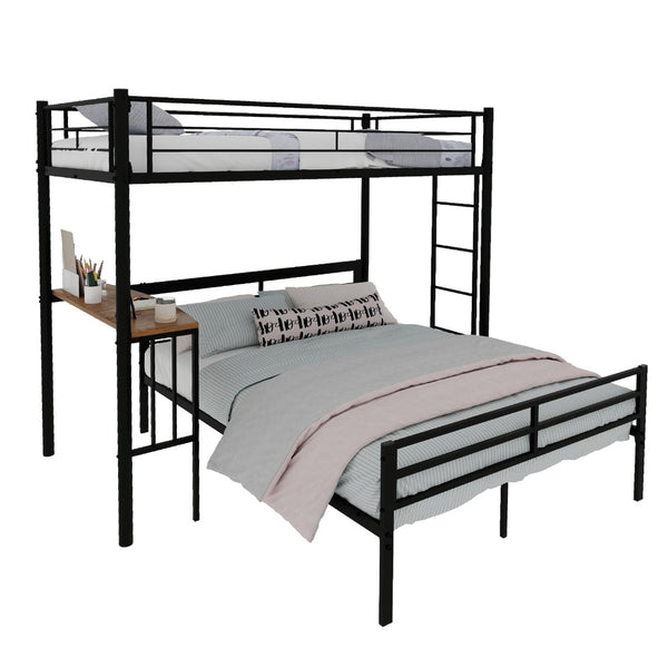 English Elm Heavy-Duty Metal Twin Over Full Bunk Bed with Integrated Desk and Ladder Black Frame W1935P463326