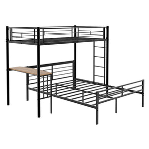 English Elm Heavy-Duty Metal Twin Over Full Bunk Bed with Integrated Desk and Ladder Black Frame W1935P463326