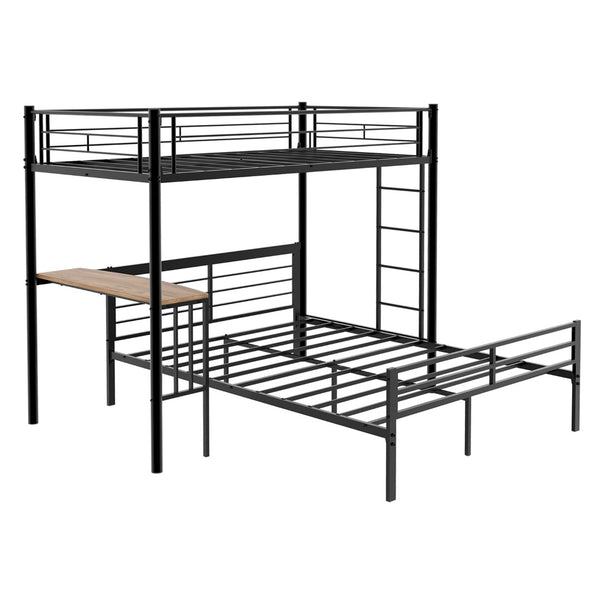 English Elm Heavy-Duty Metal Twin Over Full Bunk Bed with Integrated Desk and Ladder Black Frame W1935P463326