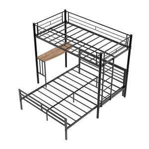 English Elm Heavy-Duty Metal Twin Over Full Bunk Bed with Integrated Desk and Ladder Black Frame W1935P463326