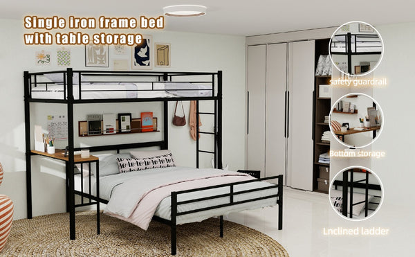 English Elm Heavy-Duty Metal Twin Over Full Bunk Bed with Integrated Desk and Ladder Black Frame W1935P463326