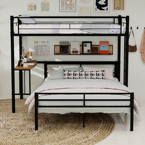 English Elm Heavy-Duty Metal Twin Over Full Bunk Bed with Integrated Desk and Ladder Black Frame W1935P463326