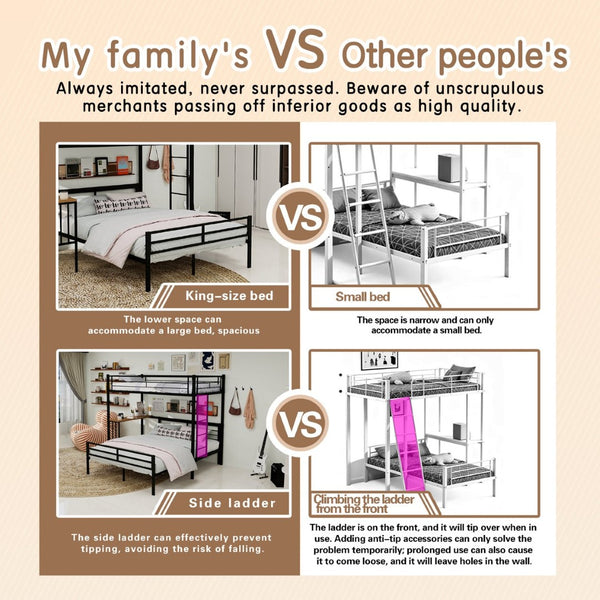 English Elm Heavy-Duty Metal Twin Over Full Bunk Bed with Integrated Desk and Ladder Black Frame W1935P463326