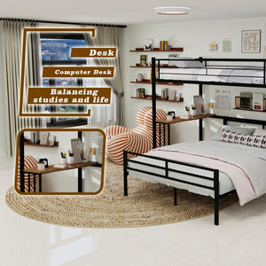English Elm Heavy-Duty Metal Twin Over Full Bunk Bed with Integrated Desk and Ladder Black Frame W1935P463326