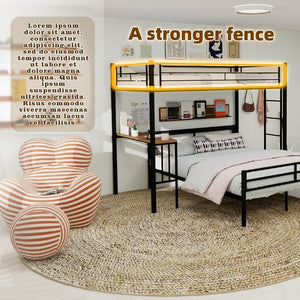 English Elm Heavy-Duty Metal Twin Over Full Bunk Bed with Integrated Desk and Ladder Black Frame W1935P463326