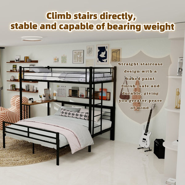 English Elm Heavy-Duty Metal Twin Over Full Bunk Bed with Integrated Desk and Ladder Black Frame W1935P463326