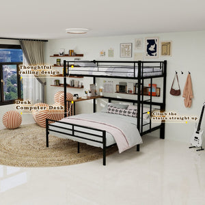 English Elm Heavy-Duty Metal Twin Over Full Bunk Bed with Integrated Desk and Ladder Black Frame W1935P463326