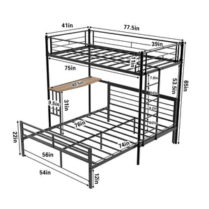 English Elm Heavy-Duty Metal Twin Over Full Bunk Bed with Integrated Desk and Ladder Black Frame W1935P463326