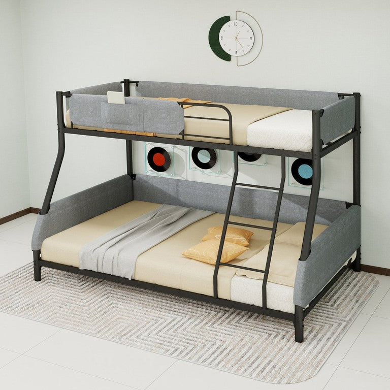 English Elm Sturdy Twin Over Full Iron Bunk Bed with Linen Rail Upholstery for Shared Rooms W1935P534743