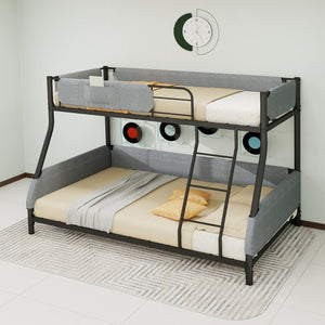 English Elm Sturdy Twin Over Full Iron Bunk Bed with Linen Rail Upholstery for Shared Rooms W1935P534743
