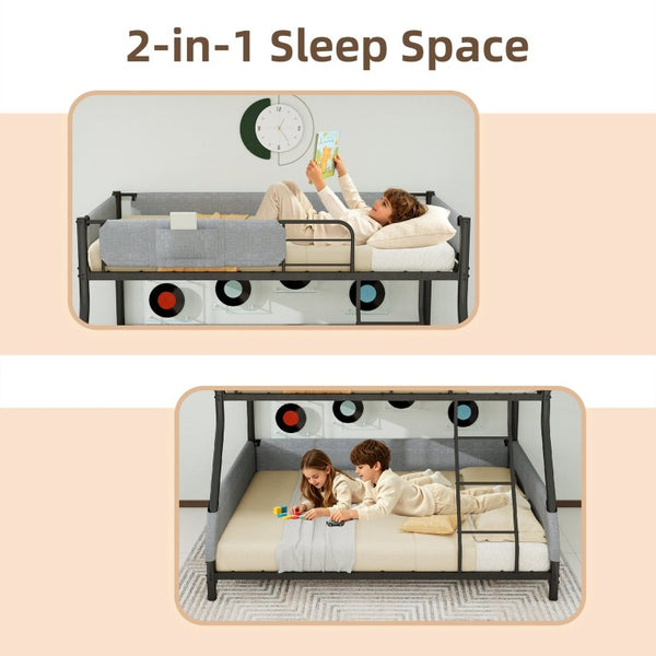 English Elm Sturdy Twin Over Full Iron Bunk Bed with Linen Rail Upholstery for Shared Rooms W1935P534743