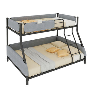 English Elm Sturdy Twin Over Full Iron Bunk Bed with Linen Rail Upholstery for Shared Rooms W1935P534743