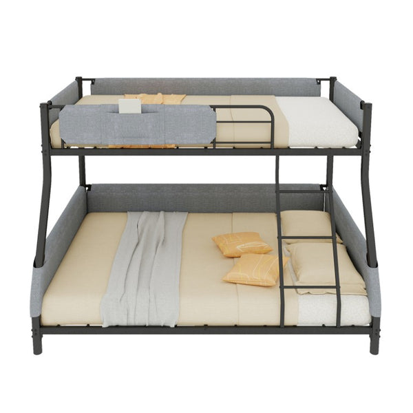 English Elm Sturdy Twin Over Full Iron Bunk Bed with Linen Rail Upholstery for Shared Rooms W1935P534743