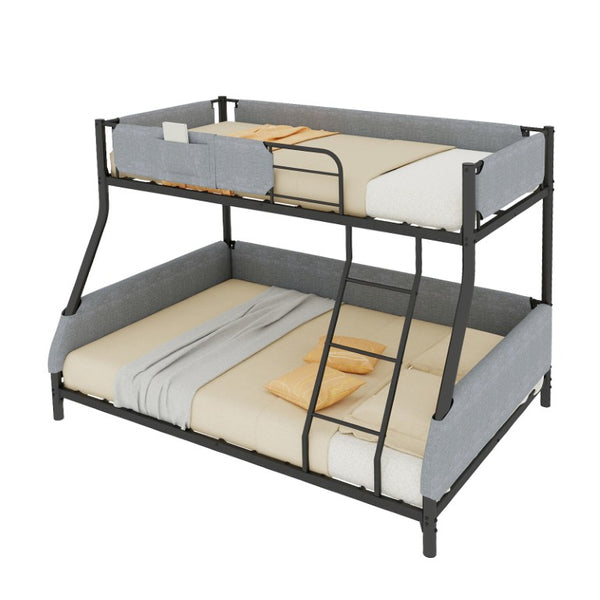 English Elm Sturdy Twin Over Full Iron Bunk Bed with Linen Rail Upholstery for Shared Rooms W1935P534743
