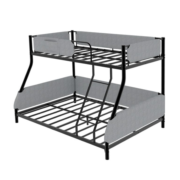 English Elm Sturdy Twin Over Full Iron Bunk Bed with Linen Rail Upholstery for Shared Rooms W1935P534743