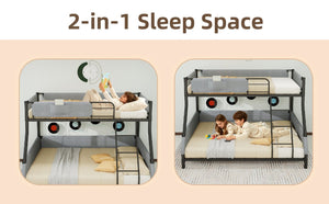 English Elm Sturdy Twin Over Full Iron Bunk Bed with Linen Rail Upholstery for Shared Rooms W1935P534743