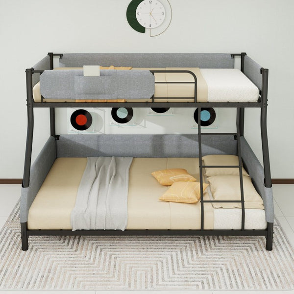 English Elm Sturdy Twin Over Full Iron Bunk Bed with Linen Rail Upholstery for Shared Rooms W1935P534743