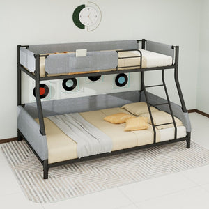 English Elm Sturdy Twin Over Full Iron Bunk Bed with Linen Rail Upholstery for Shared Rooms W1935P534743