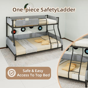 English Elm Sturdy Twin Over Full Iron Bunk Bed with Linen Rail Upholstery for Shared Rooms W1935P534743