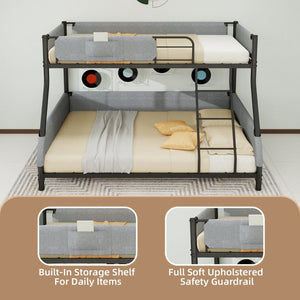 English Elm Sturdy Twin Over Full Iron Bunk Bed with Linen Rail Upholstery for Shared Rooms W1935P534743