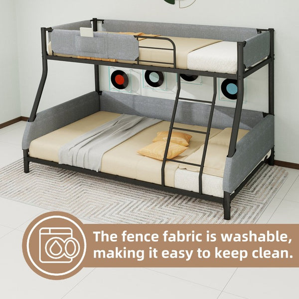 English Elm Sturdy Twin Over Full Iron Bunk Bed with Linen Rail Upholstery for Shared Rooms W1935P534743