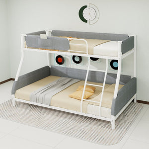 English Elm Sturdy Twin Over Full Iron Bunk Bed with Linen Pockets for Kids or Guests Dark Gray+White 77.17 L x 54.88 W x 54.53 H W1935P534747