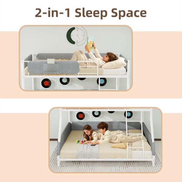 English Elm Sturdy Twin Over Full Iron Bunk Bed with Linen Pockets for Kids or Guests Dark Gray+White 77.17 L x 54.88 W x 54.53 H W1935P534747