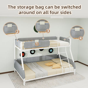 English Elm Sturdy Twin Over Full Iron Bunk Bed with Linen Pockets for Kids or Guests Dark Gray+White 77.17 L x 54.88 W x 54.53 H W1935P534747