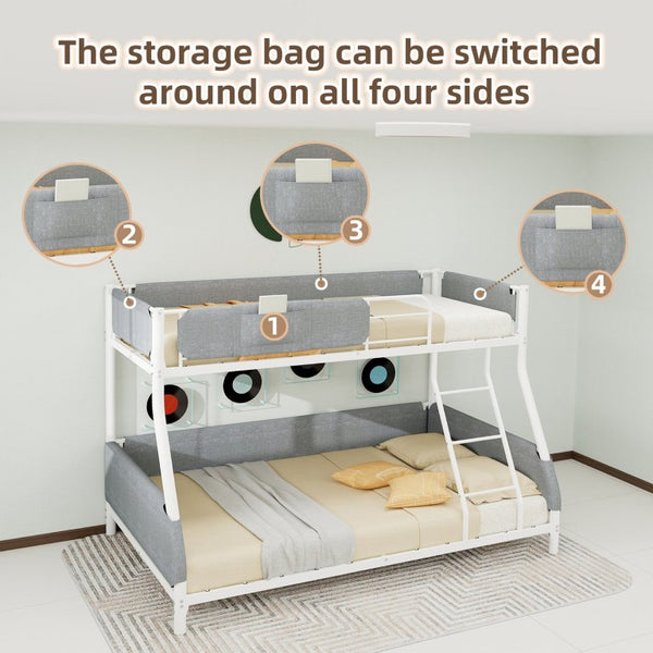 English Elm Sturdy Twin Over Full Iron Bunk Bed with Linen Pockets for Kids or Guests Dark Gray+White 77.17 L x 54.88 W x 54.53 H W1935P534747