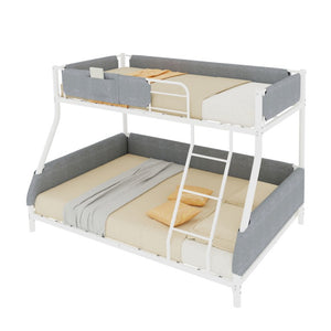 English Elm Sturdy Twin Over Full Iron Bunk Bed with Linen Pockets for Kids or Guests Dark Gray+White 77.17 L x 54.88 W x 54.53 H W1935P534747