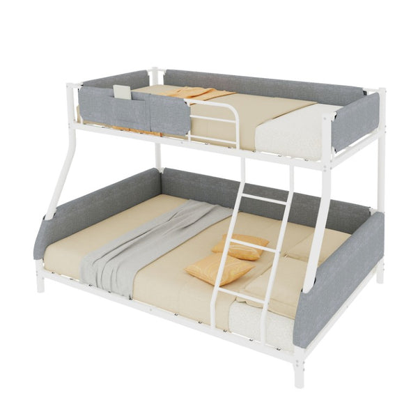 English Elm Sturdy Twin Over Full Iron Bunk Bed with Linen Pockets for Kids or Guests Dark Gray+White 77.17 L x 54.88 W x 54.53 H W1935P534747