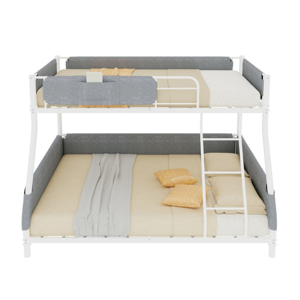 English Elm Sturdy Twin Over Full Iron Bunk Bed with Linen Pockets for Kids or Guests Dark Gray+White 77.17 L x 54.88 W x 54.53 H W1935P534747