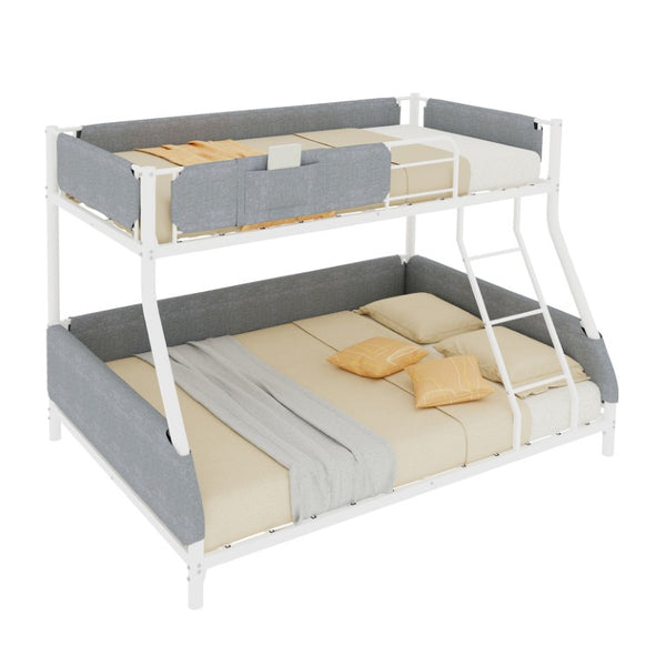 English Elm Sturdy Twin Over Full Iron Bunk Bed with Linen Pockets for Kids or Guests Dark Gray+White 77.17 L x 54.88 W x 54.53 H W1935P534747