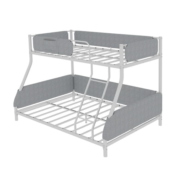 English Elm Sturdy Twin Over Full Iron Bunk Bed with Linen Pockets for Kids or Guests Dark Gray+White 77.17 L x 54.88 W x 54.53 H W1935P534747