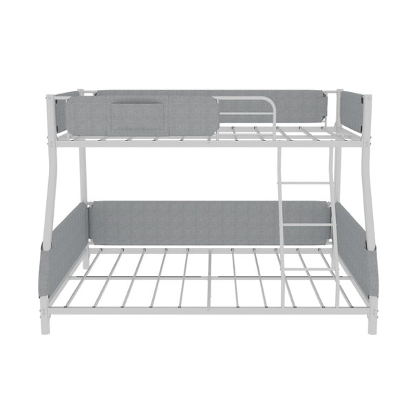 English Elm Sturdy Twin Over Full Iron Bunk Bed with Linen Pockets for Kids or Guests Dark Gray+White 77.17 L x 54.88 W x 54.53 H W1935P534747
