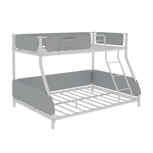 English Elm Sturdy Twin Over Full Iron Bunk Bed with Linen Pockets for Kids or Guests Dark Gray+White 77.17 L x 54.88 W x 54.53 H W1935P534747