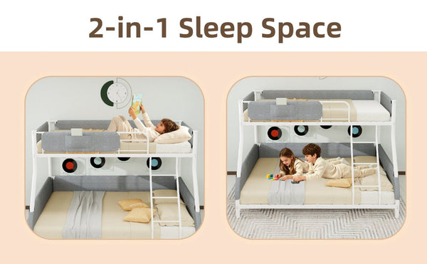 English Elm Sturdy Twin Over Full Iron Bunk Bed with Linen Pockets for Kids or Guests Dark Gray+White 77.17 L x 54.88 W x 54.53 H W1935P534747