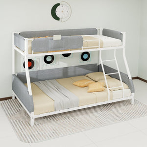 English Elm Sturdy Twin Over Full Iron Bunk Bed with Linen Pockets for Kids or Guests Dark Gray+White 77.17 L x 54.88 W x 54.53 H W1935P534747