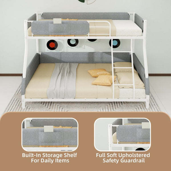 English Elm Sturdy Twin Over Full Iron Bunk Bed with Linen Pockets for Kids or Guests Dark Gray+White 77.17 L x 54.88 W x 54.53 H W1935P534747